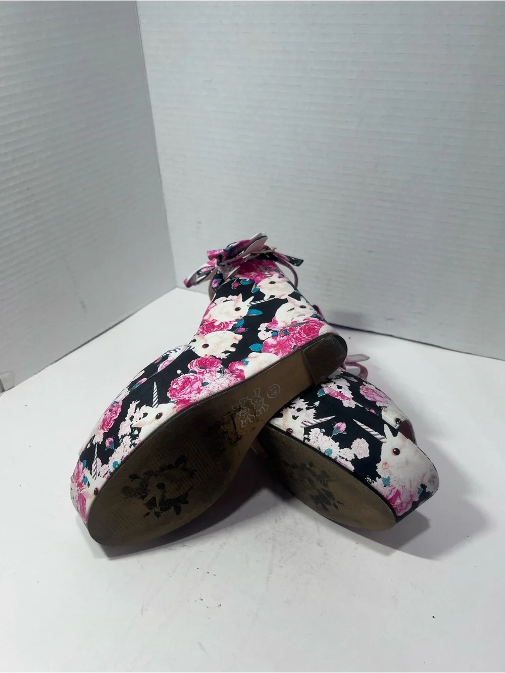 Iron Fist Pink & Black Floral Platform Wedges with Bow